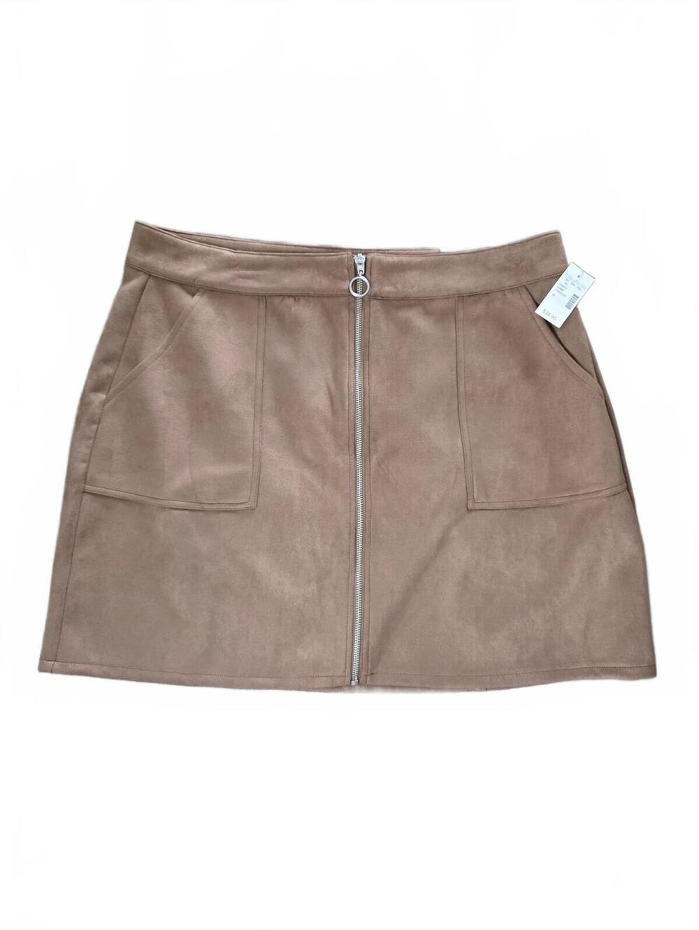 NWT Maurices Brown Suede Zip Front Mini Skirt with Pockets. Plus Size 18.
